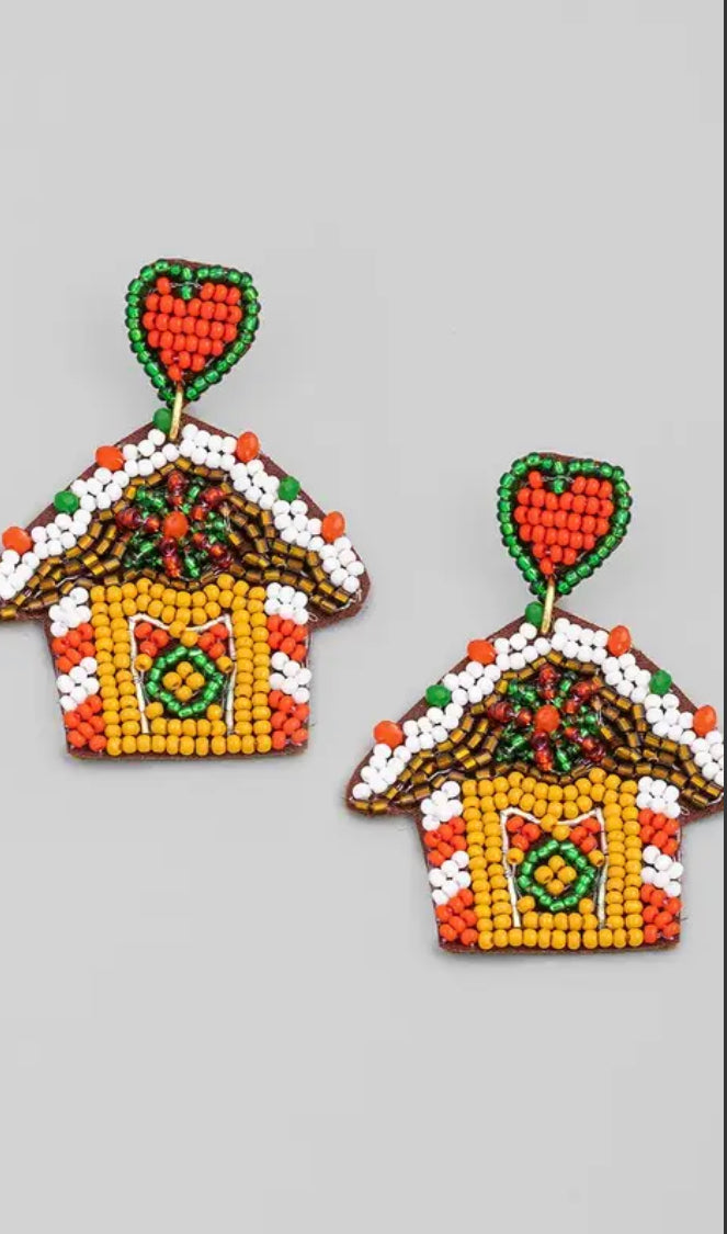 Beaded Gingerbread House Earrings